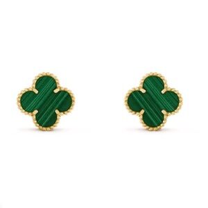 Green and Gold Malachite Clover Stud Earrings